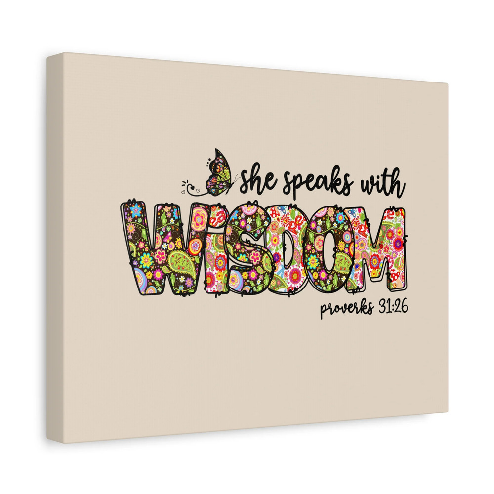 Scripture Walls She Speaks With Wisdom Proverbs 31:26 Bible Verse Canvas